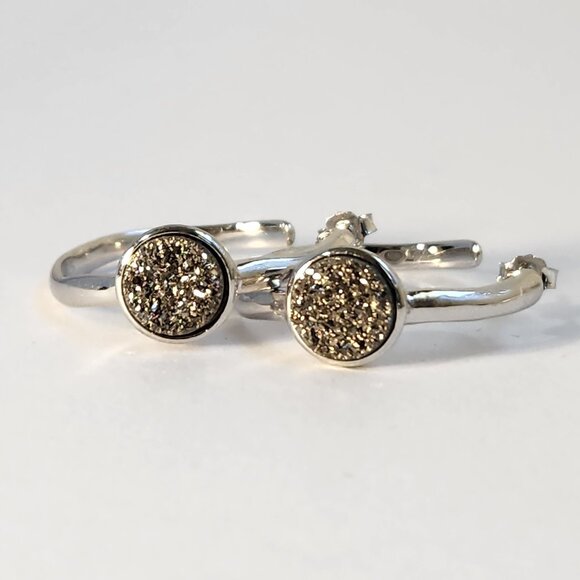 VTG 925 Silver Druzy Hoope Stud Earrings - Picture 3 of 9